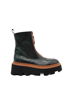 STRATEGIA/ELENA IACHI E2993 ANFIBIO IN VITELLO COLORE NERO CON LAMPO CENTRALE E GUARDOLO COLORE CUOIO, FONDO ZEPPA MICRO CARRO 