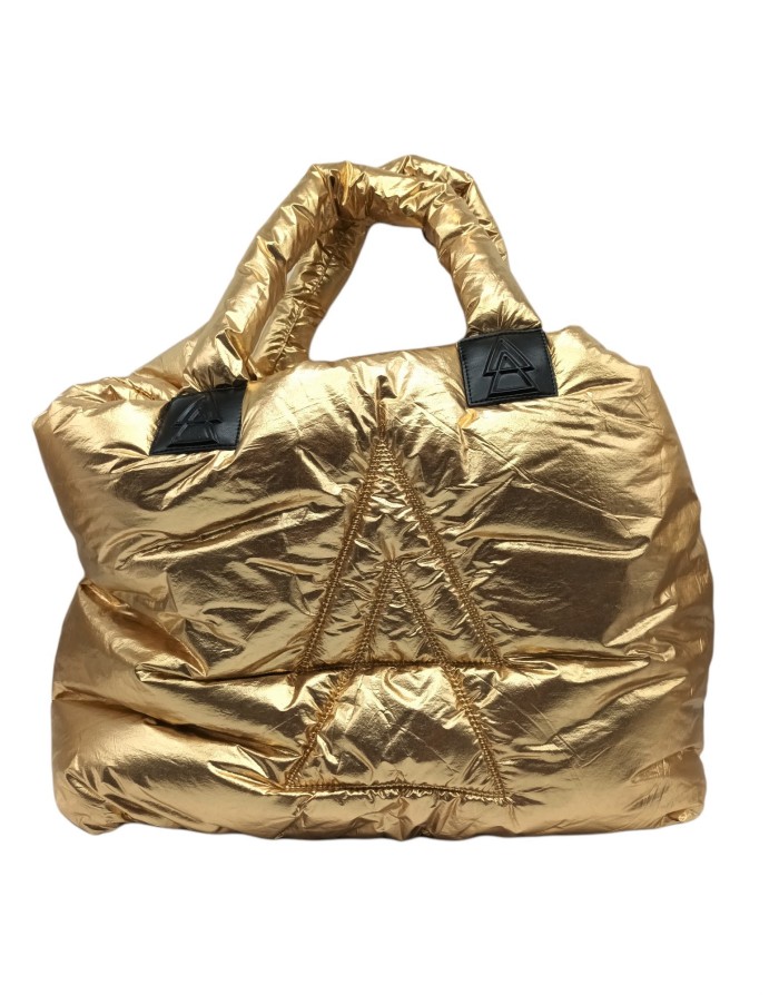 STRATEGIA/ELENA IACHI SHOPPING, BORSA/SACCA IN PIUMINO IMBOTTITO IMPERMEABILE COLORE GOLD/ORO, DUE MANICI, TASCONI INTERNI E SA