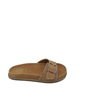 STUDIO MO DE 78, SANDALO/SABOT UNA FASCIA CON FIBBIA STRASSATA, TOMAIA IN CAMOSCIO COLORE TAUPE,  FONDO GOMMA