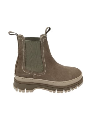 TAMARIS BEATLES LISCIO IN CAMOSCIO INGRASSATO COLORE TAUPE, IMPUNTURE AVORIO ED ELASTICI IN TINTA, FONDO GOMMA BICOLOR CON FODR