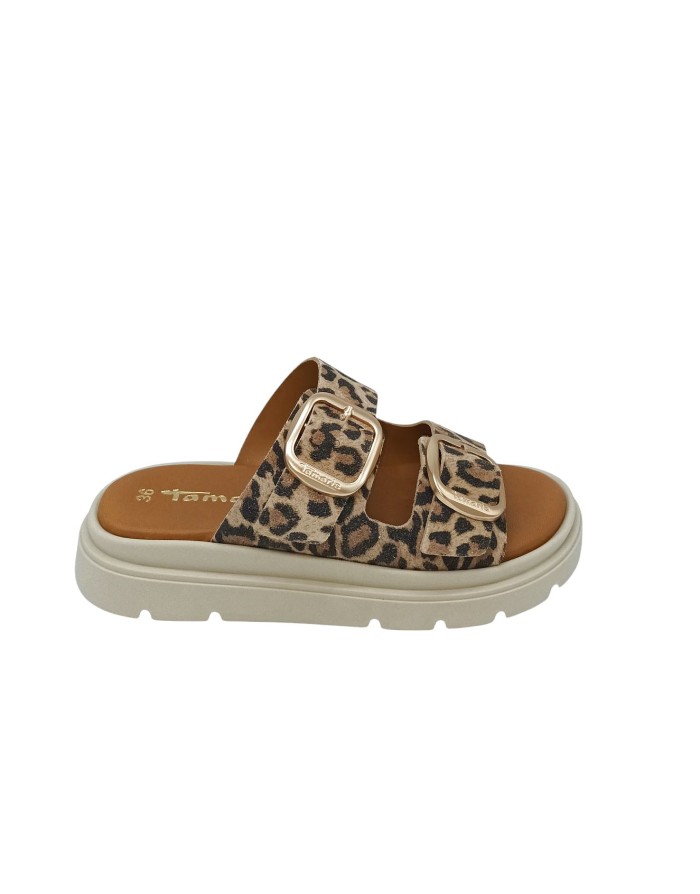 TAMARIS CIABATTA DUE FASCE IN NABUK COLORE LEOPARD, FIBBIE BRONZATE, FONDO GOMMA 4CM