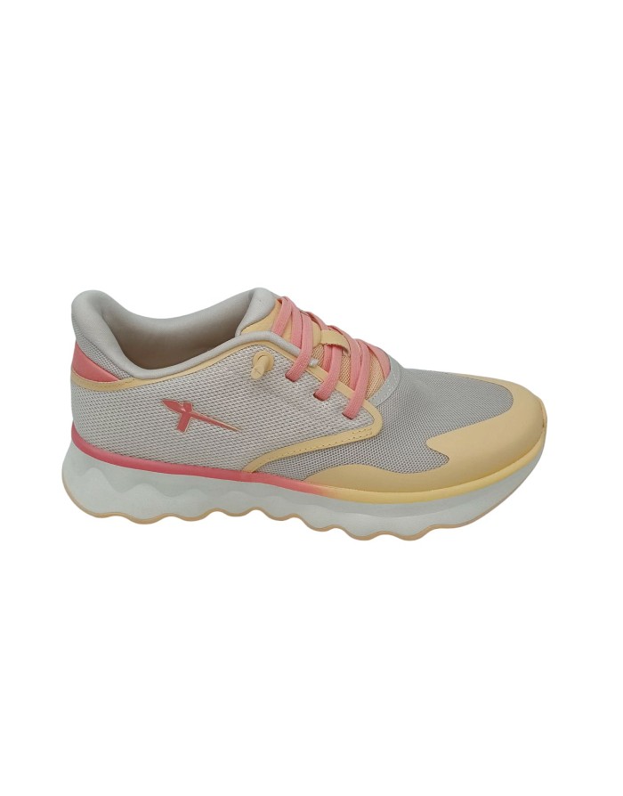 TAMARIS SNEAKER CON LACCIO ELASTICO, TOMAIA IN TESSUTO TECNICO MICROFORATO COLORE BEIGE/PESCA, FONDO GOMMA EXTRALIGHT