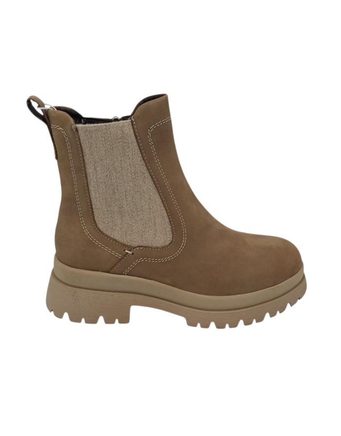 TAMARIS STIVALETTO IN CAMOSCIO INGRASSATO COLORE CAMEL, LAMPO ED ELASTICO LATERALE, FONDO GOMMA CARRO, TACCO 5CM