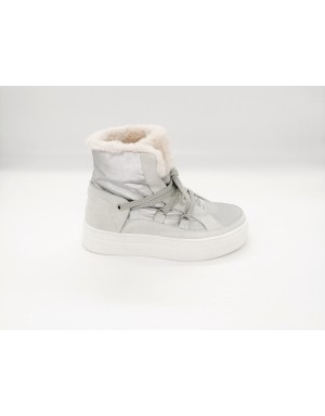 TOSCA BLU 1901S009 POLACCO LACCI IN CAMOSCIO E TESSUTO TECNICO COLORE GRIGIO/ARGENTO,LINGUETTA E COLLARINO IN LAPIN AVORIO,FOND