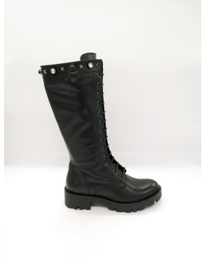 TOSCA BLU 1907S127, STIVALE IN VITELLO COLORE NERO CON LAMPO LATERALE E LACCI A TUTTA ALTEZZA, COLLARINO CON PIETRE E STRASSE,F