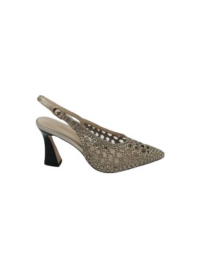 TOSCA BLU 2227S242, CHANEL IN VITELLO LAMINATO INTRECCIO COLORE ORO, TACCO CUOIO 9CM