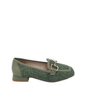 TOSCA BLU 23S215 CHIARA, MOCASSINO IN VITELLO E RAFFIA COLORE VERDE, MORSETTO DORATO, FONDO GOMMA, TACCO 2,5 CM