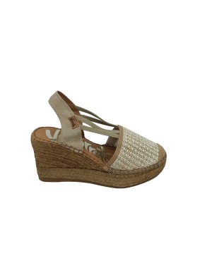 VIDORRETA 18400 ESPADRILLAS IN CAMOSCIO E TESSUTO COLORE NATURALE, ELASTICI IN TINTA SUL COLLO PIEDE, ZEPPA CORDA 8CM CON PLATE