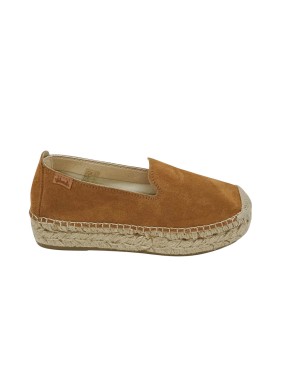 VIDORRETA 74000, ESPADRILLAS MOCASSINO, TOMAIA IN CAMOSCIO  COLORE CUOIO, ZEPPA IN CORDA 4CM, FONDO GOMMA