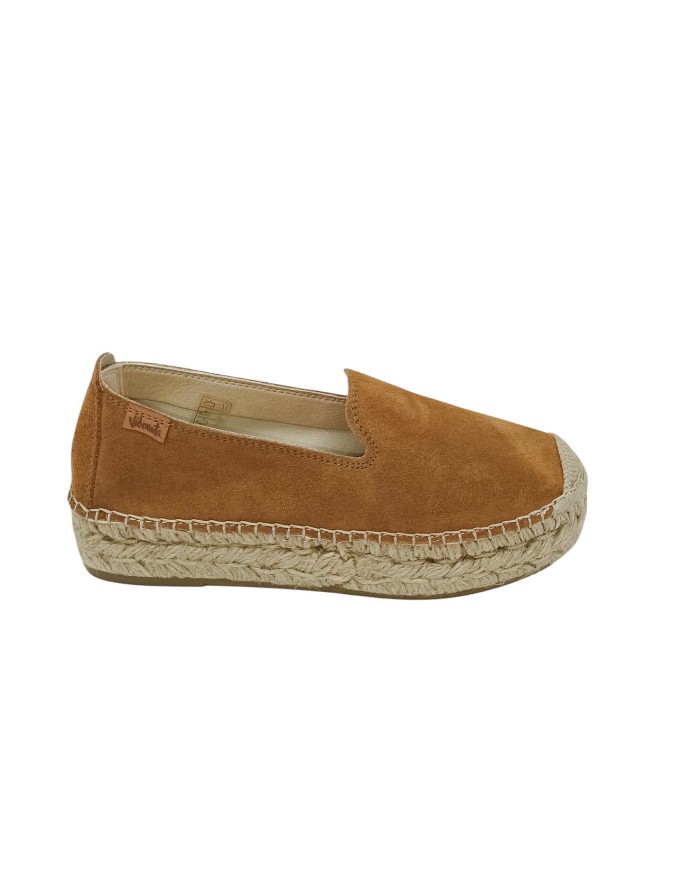 VIDORRETA 74000, ESPADRILLAS MOCASSINO, TOMAIA IN CAMOSCIO  COLORE CUOIO, ZEPPA IN CORDA 4CM, FONDO GOMMA