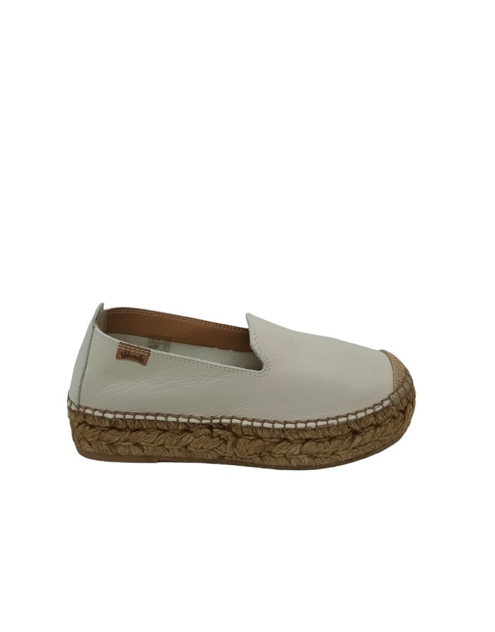 VIDORRETA 74000, ESPADRILLAS MOCASSINO, TOMAIA IN NAPPA COLORE CREMA, ZEPPA IN CORDA 4CM, FONDO GOMMA