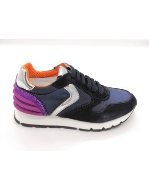 VOILE BLANCHE 2015203 SNEAKER LACCI IN CAMOSCIO E TESSUTO TYECNICO COLORE BLU CON RIPORTI IN VITELLO SPECCHIO ARGENTO E TOPPONC