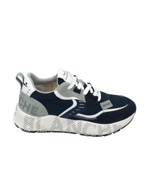 VOILE BLANCHE CLUB 01 MESH SNEAKER LACCI IN CAMOSCIO E TESSUTO TECNICO COLORE BLU/GRIGIO CON RIPORTI BIANCHI, FONDO GOMMA LOGAT