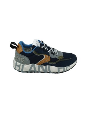 VOILE BLANCHE CLUB 01, SNEAKER LACCI IN CAMOSCIO E TESSUTO TECNICO COLORE BLU/NAVY CON RIPORTI GRIGI E CUOIO, FONDO GOMMA EXTRA