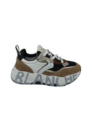 VOILE BLANCHE CLUB 105 SNEAKER LACCI IN CAMOSCIO E TESSUTO TECNICO COLORE CAMEL-T.MORO-NERO CON RIPORTI BIANCHI, FONDO GOMMA LO