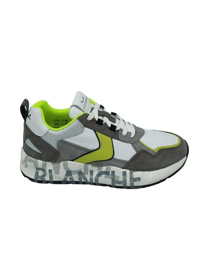 VOILE BLANCHE CLUB 16, SNEAKER LACCI IN CAMOSCIO E TESSUTO TECNICO COLORE GRIGIO/BIANCO CON RIPORTI VERDI, FONDO GOMMA EXTRA LI