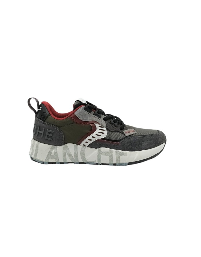 VOILE BLANCHE CLUB01 1B03 SNEAKER LACCI IN CAMOSCIO COLORE ANTRACITE CON TESSUTO TECNICO VERDE MILITARE E PROFILI IN VITELLO BI
