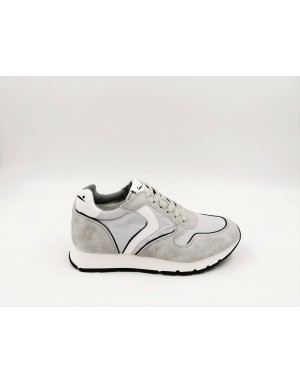 VOILE BLANCHE LIAM 02 1B30 SNEAKER LACCI UOMO IN CAMOSCIO E TESSUTO LAVATO COLOR GHIACCIO CON  BAFFO BIANCO, FONDO MICRO 4 CM