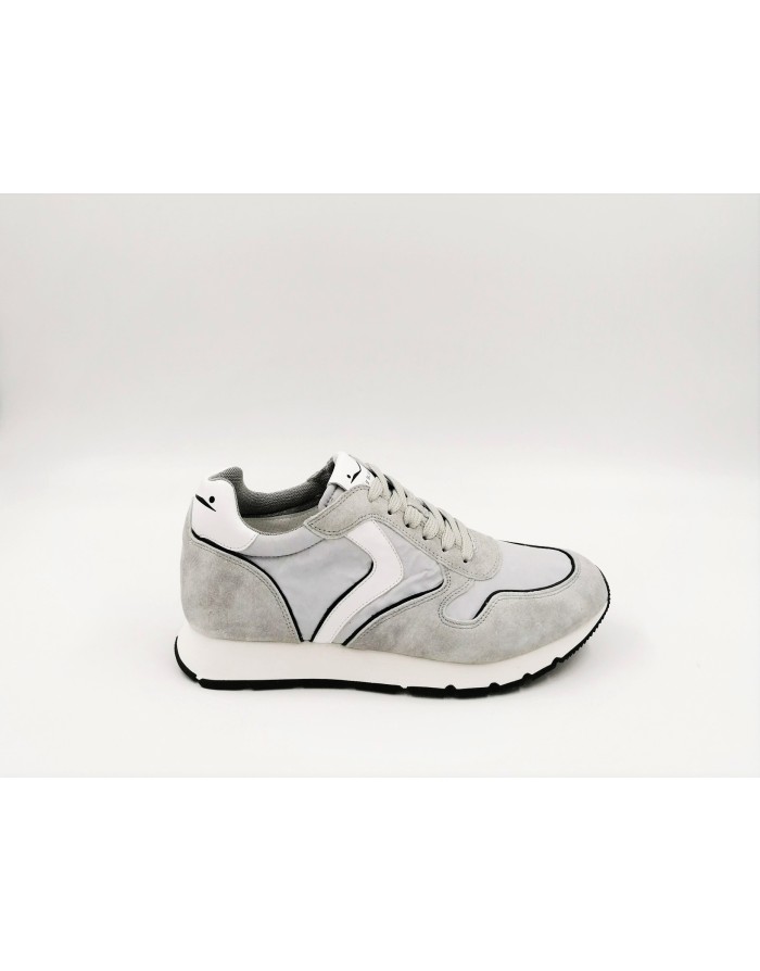 VOILE BLANCHE LIAM 02 1B30 SNEAKER LACCI UOMO IN CAMOSCIO E TESSUTO LAVATO COLOR GHIACCIO CON  BAFFO BIANCO, FONDO MICRO 4 CM