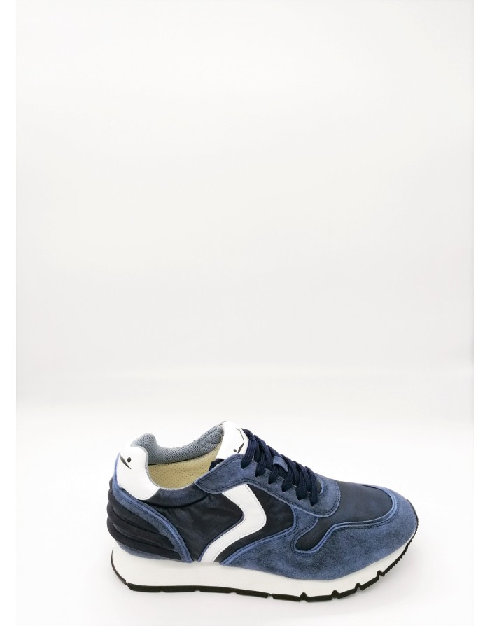 VOILE BLANCHE LIAM POWER BOOM/TESS. LUBIC DECOLO SNEAKER LACCI UOMO IN CAMOSCIO E TESSUTO NUVOLATO COLOR BLU, BAFFO BIANCO E TO