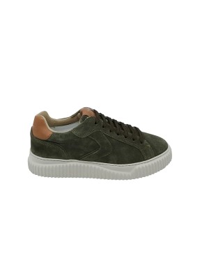 VOILE BLANCHE LIPARI 08.OF03 SNEAKER LACCI IN CAMOSCIO COLORE VERDE MILITARE CON TOPPONCINO IN VITELLO CUOIO, FONDO GOMMA ZIGRI
