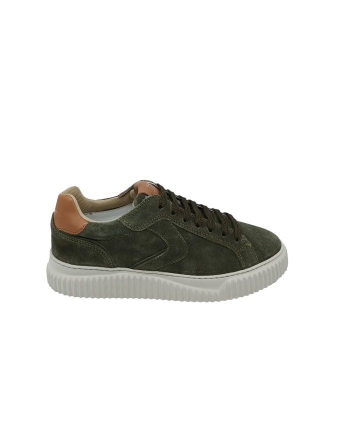 VOILE BLANCHE LIPARI 08.OF03 SNEAKER LACCI IN CAMOSCIO COLORE VERDE MILITARE CON TOPPONCINO IN VITELLO CUOIO, FONDO GOMMA ZIGRI