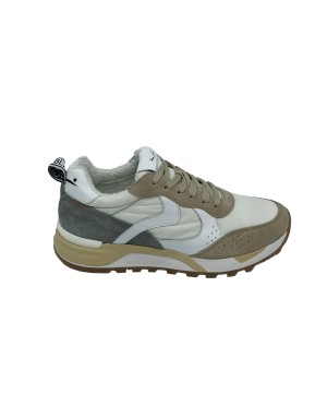 VOILE BLANCHE MAGG , SNEAKER LACCI IN CAMOSCIO E TESSUTO TECNICO COLORE BEIGE/BIANCO/GRIGIO ,FONDO GOMMA BICOLOR
