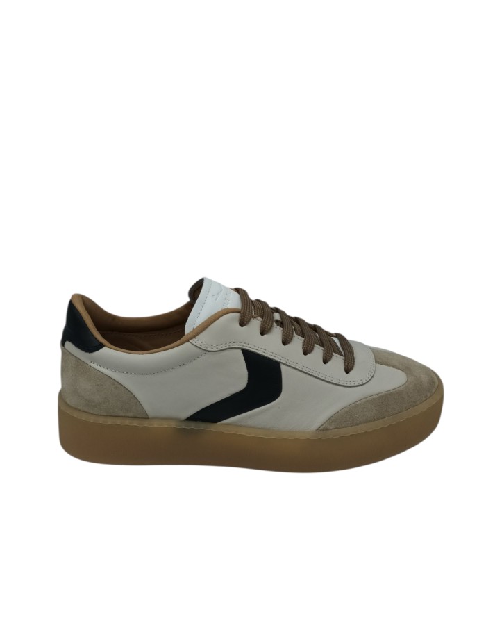 VOILE BLANCHE MIND 02 SNEAKER LACCI IN VITELLO E CAMOSCIO COLORE BEIGE/LATTE CON PROFILI NERI, FONDO GOMMA MIELE