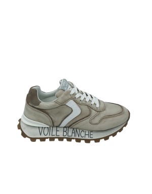 VOILE BLANCHE PARIS RACE, SNEAKER LACCI IN VITELLO LAVATO COLORE SABBIA CON RIPORTI BIANCHI, FONDO RUNNING  MICRO CARRO LOGATO