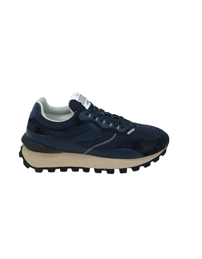 VOILE BLANCHE QWARK SNEAKER LACCI IN VITELLO E TESSUTO TECNICO  COLORE BLU NAVY, FONDO MICRO