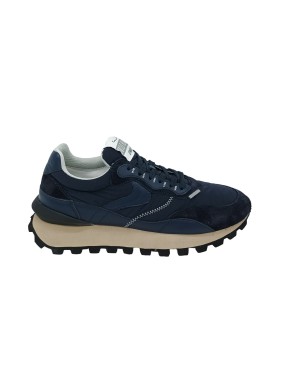VOILE BLANCHE QWARK SNEAKER LACCI IN VITELLO E TESSUTO TECNICO  COLORE BLU NAVY, FONDO MICRO
