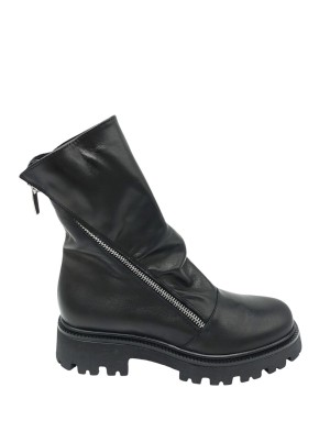 VSL 7167, ANFIBIO CON DUE LAMPO LATERALI, TOMAIA IN VITELLO COLORE NERO, PARTE FRONTALE PLISSETTATA, FONDO GOMMA CARRO 4,5CM