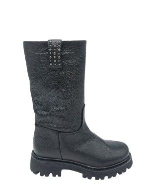 VSL 7697, STIVALE 3/4 A TUBO, TOMAIA IN CERVO COLORE NERO, LINGUETTE BORCHIATE LATERALI, FONDO GOMMA CARRO 4,5CM