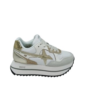 W6YZ DEVA SNEAKER LACCI IN CAMOSCIO, VITELLO E TESSUTO BIANCO CON RIPORTI PLATINO, FONDO MICRO CARRO 5CM