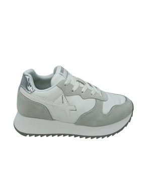W6YZ JET W SNEAKER LACCI IN CAMOSCIO E TESSUTO COLORE BIANCO CON RIPORTI ARGENTO , FONDO MICRO CARRO 5CM