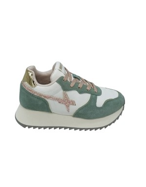 W6YZ JET W SNEAKER LACCI IN CAMOSCIO E TESSUTO COLORE VERDE ACQUA/BIANCO , FONDO MICRO CARRO 5CM
