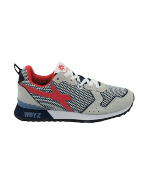 W6YZ JET-M 22.1N10, SNEAKER LACCI IN CAMOSCIO E TESSUTO A NIDO D'APE COLORE BIANCO/AVORIO CON RIPORTI IN VITELLO ROSSO, FONDO M