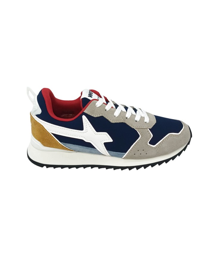 W6YZ JET-M SNEAKER LACCI IN CAMOSCIO E TESSUTO COLORE BEIGE-BLU-TORTORA, FONDO MICRO BICOLOR EXTRA LIGHT