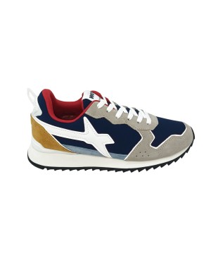 W6YZ JET-M SNEAKER LACCI IN CAMOSCIO E TESSUTO COLORE BEIGE-BLU-TORTORA, FONDO MICRO BICOLOR EXTRA LIGHT