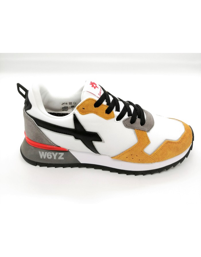 W6YZ JET-M, SNEAKER LACCI IN CAMOSCIO E TESSUTO NYLON COLORE WHITE-BLACK-ZUCCA, FONDO MICRO BICOLOR