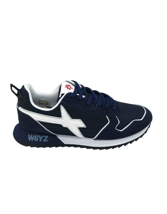 W6YZ JET-M, SNEAKER LACCI IN CAMOSCIO E TESSUTO TECNICO COLORE BLU-BIANCO, FONDO MICRO