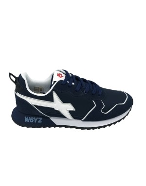W6YZ JET-M, SNEAKER LACCI IN CAMOSCIO E TESSUTO TECNICO COLORE BLU-BIANCO, FONDO MICRO