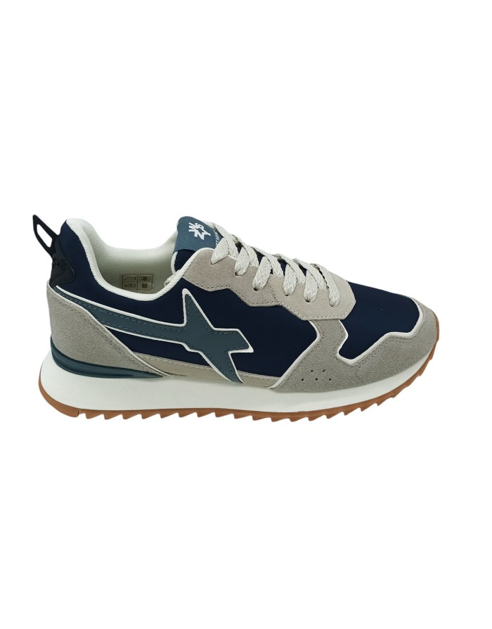 W6YZ JET-M, SNEAKER LACCI IN CAMOSCIO E TESSUTO TECNICO COLORE TAUPE-BLU-GRIGIO, FONDO MICRO