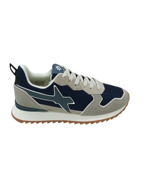 W6YZ JET-M, SNEAKER LACCI IN CAMOSCIO E TESSUTO TECNICO COLORE TAUPE-BLU-GRIGIO, FONDO MICRO