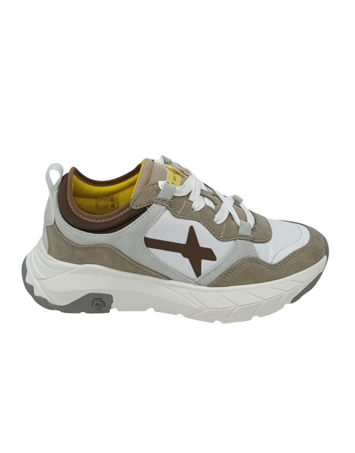 W6YZ NEXT-M SNEAKER LACCI IN CAMOSCIO E TESSUTO COLORE TAUPE- CIOCCOLATO-BIANCO, FONDO GOMMA EXTRA LIGHT