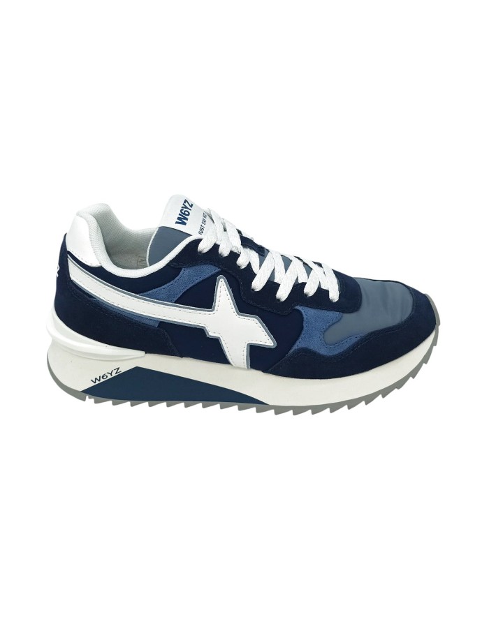 W6YZ YAK-M SNEAKER LACCI IN CAMOSCIO E TESSUTO COLORE BLU-AZZURRO-BIANCO, FONDO MICRO BICOLOR EXTRA LIGHT