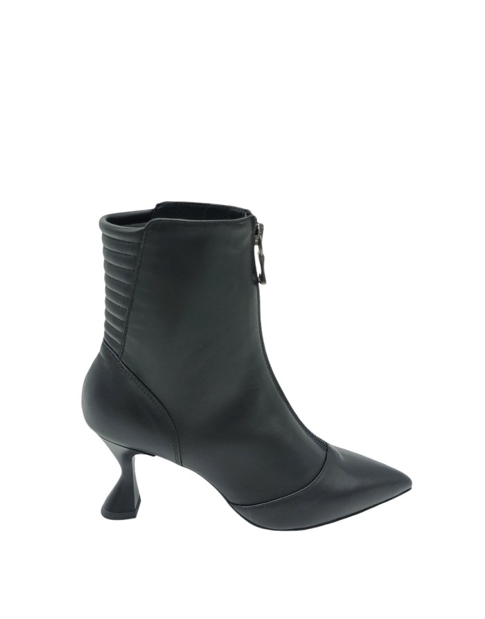 WALTER VIOLET 1508, TRONCHETTO IN NAPPA NERA, LAMPO CENTRALE, IMBOTTITURA POSTERIORE A TRAPUNTA, FONDINO GOMMA, TACCO 7CM