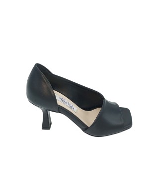 WALTER VIOLET 1603 DECOLLETE' SPUNTATO IN NAPPA COLORE NERO, FONDO CUOIO, TACCO FASCIATO 7,5CM