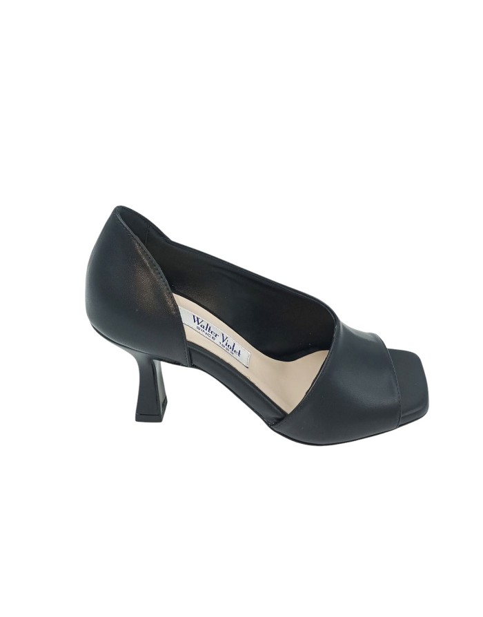 WALTER VIOLET 1603 DECOLLETE' SPUNTATO IN NAPPA COLORE NERO, FONDO CUOIO, TACCO FASCIATO 7,5CM