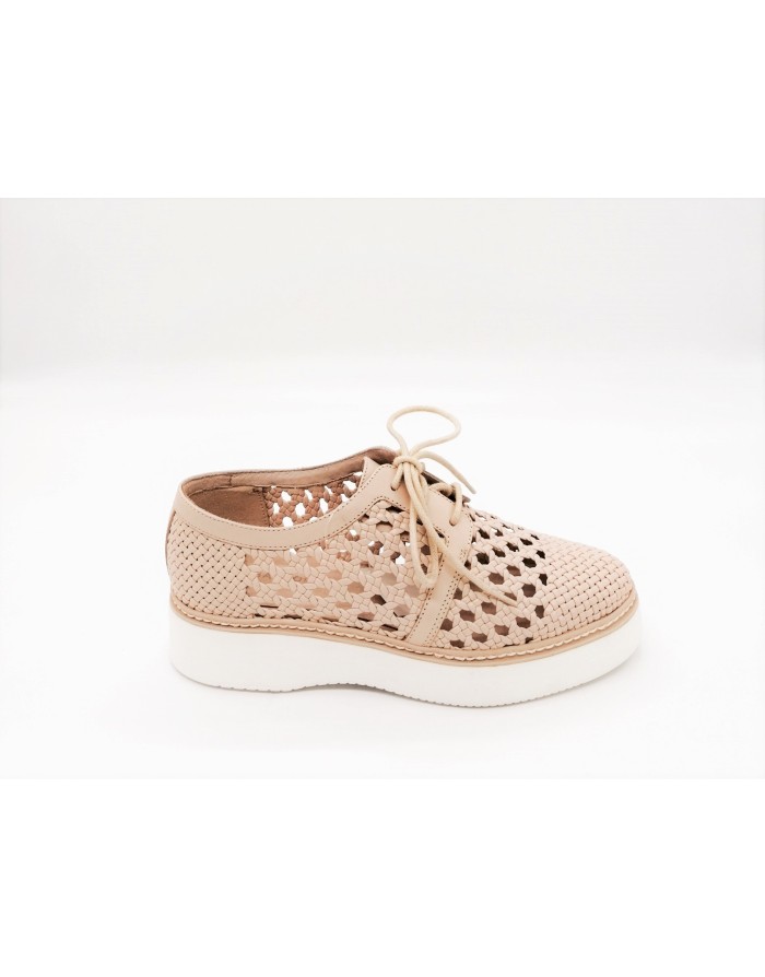 WHAT FOR WF168 SNEAKER LACCI IN VITELLO INTRECCIO COLORE NUDE, FONDO GOMMA EXTRA LIGHT 3 CM